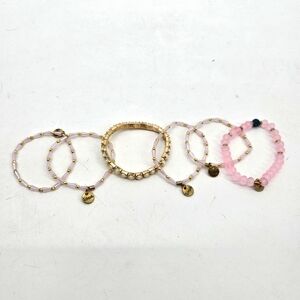Ermish Pink And Gold Beaded Stackable Bracelet Set Of 6